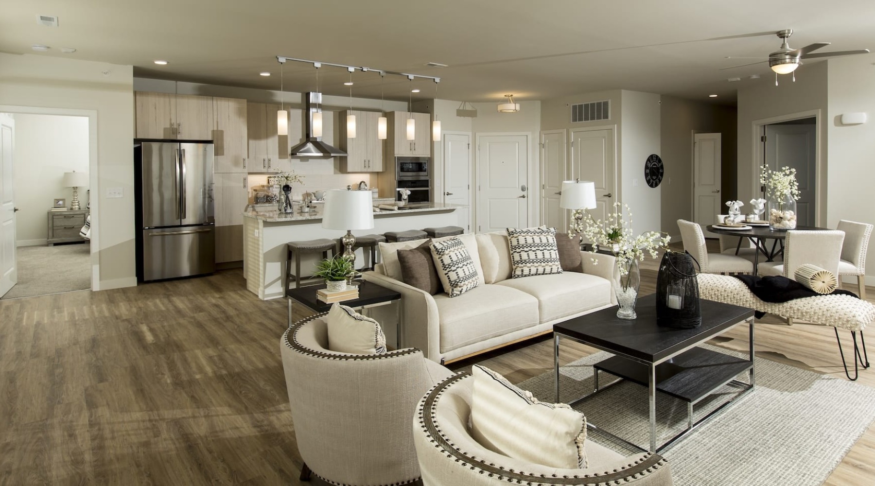 living area with bright lighting